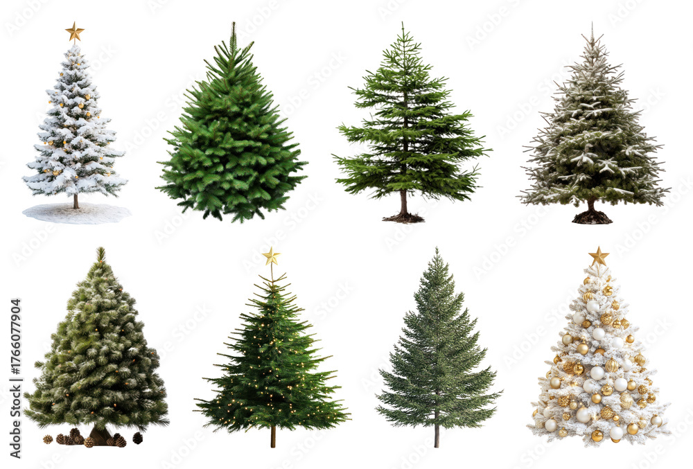 Obraz premium PNG Diverse Christmas tree collection, element set on transparent background