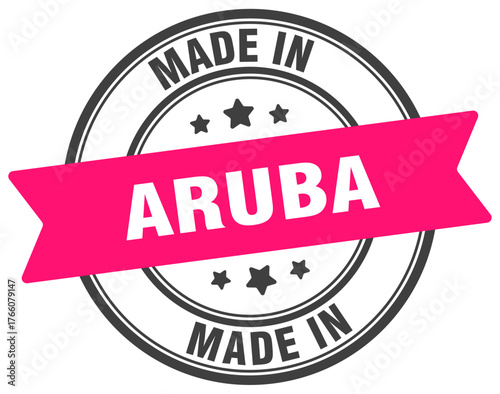 Made in Aruba round sign. Made in Aruba stamp.