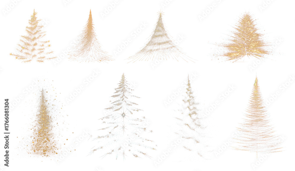 Obraz premium PNG Golden Christmas tree designs, element set on transparent background