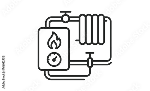 Gas boiler and radiator line icon — home heating system and energy efficiency concept