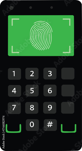 Fingerprint scanner security device with numeric keypad for biometric authentication and access control in digital systems