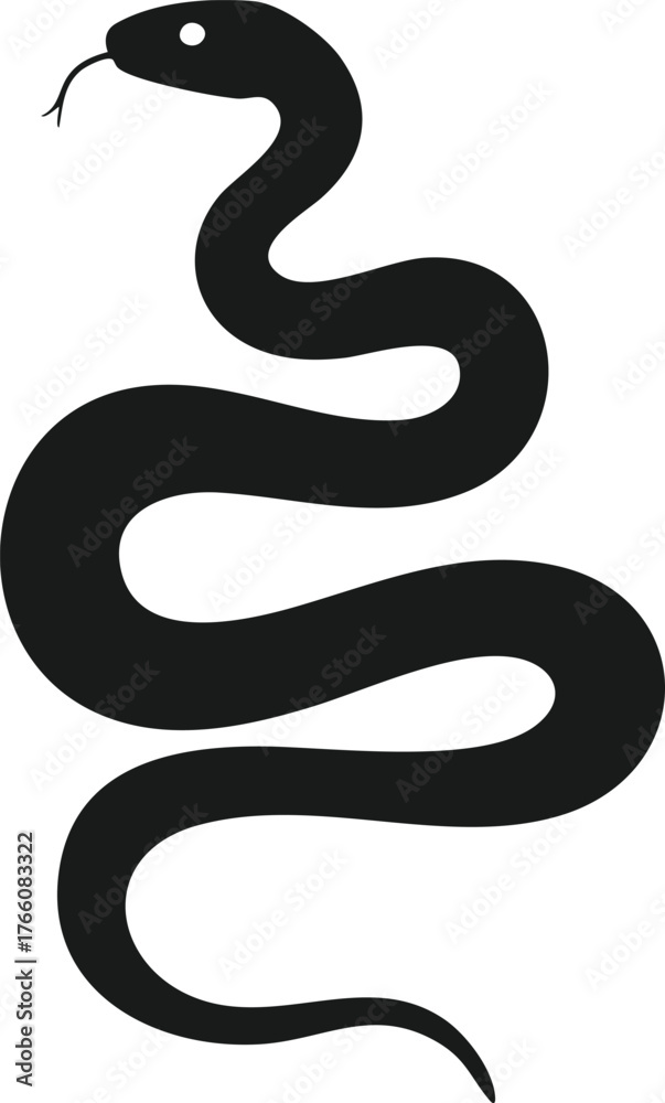 Fototapeta premium Black snake silhouette with curled body and forked tongue vector design for nature and wildlife themes