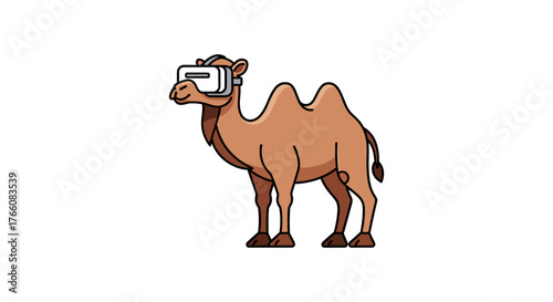 Camel wearing vr headset: futuristic animal technology concept