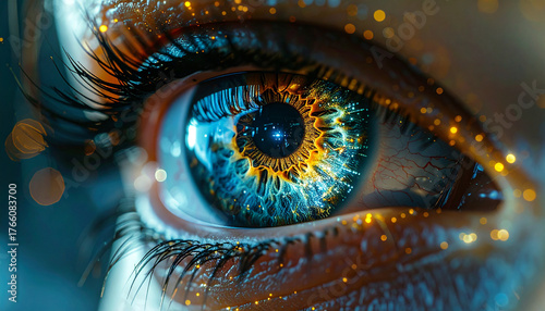 Mystic Gaze: A captivating close-up of a human eye, radiating an aura of mystery and introspection, a symphony of colors weaving a tapestry of depth and emotion.