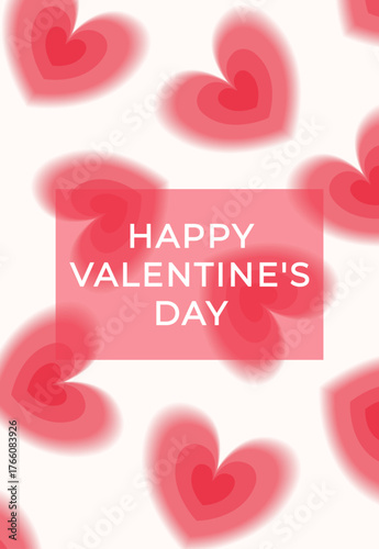 Minimalist vector Valentine’s Day card with soft pink blurred hearts and bold Happy Valentine’s Day text. Trendy romantic greeting for love, celebration, gifts, packaging, social media, and decor.