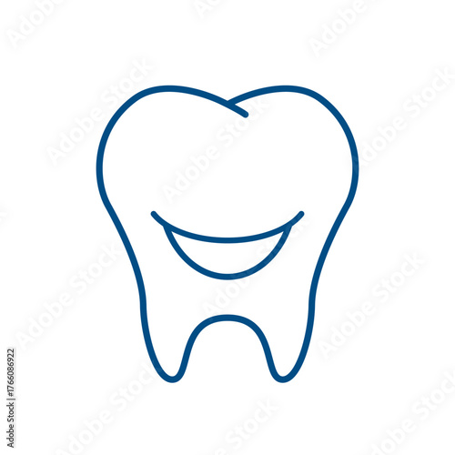Linear tooth illustration. Dental clinic logo. Tooth icon. Flat vector isolated on white background.