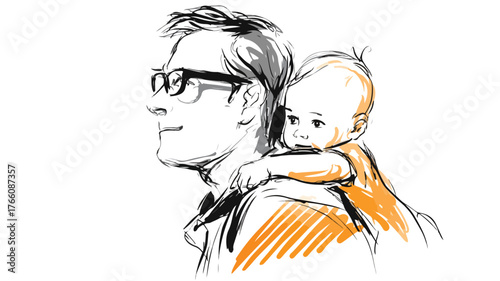 Father and Baby Vector Illustration: Joyful Man Carrying Infant on Shoulders