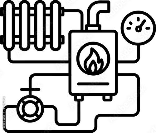 Gas boiler system icon — central heating and water heating line concept