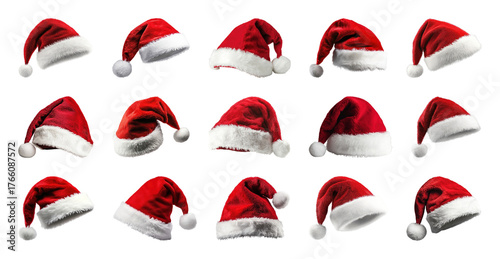 PNG Festive Santa hats collection, element set on transparent background