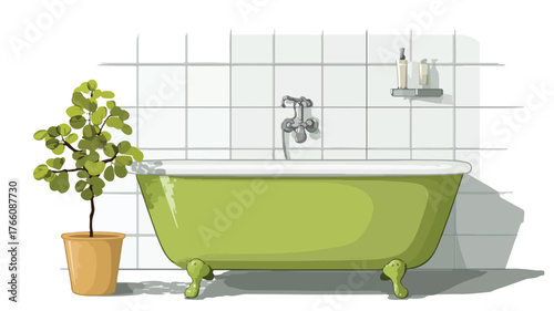 Luxurious Green Bathtub with Lush Plant - Bathroom Interior Design Inspiration