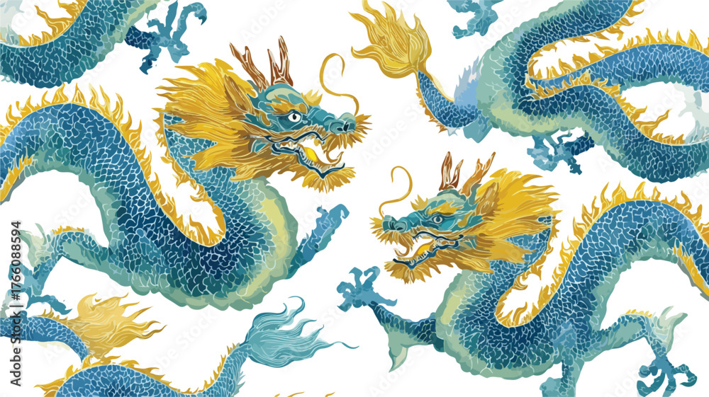 Fototapeta premium Elegant Chinese Dragon Background Wallpaper with Double Dragon Design