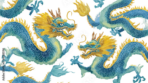 Elegant Chinese Dragon Background Wallpaper with Double Dragon Design