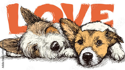 Adorable Vector Illustration of Cute Dogs with Love Theme