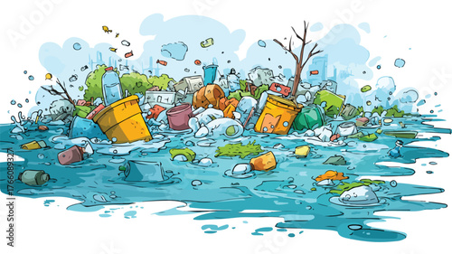 Polluted Water with Household Waste and Plastic Trash Environment Concept