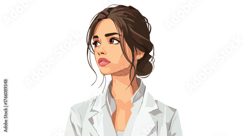 Confident Brunette Woman in White Office Attire - Professional Character Portrait in Modern Workplace Setting