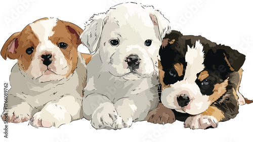Adorable Vector Illustration of Cute Puppies with Outline Isolated on White Background