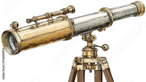Antique Telescope Illustration on White Background for Astronomy Enthusiasts