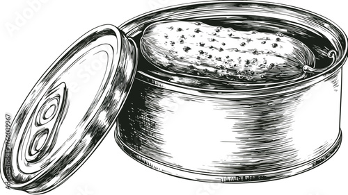 Whole Pickled Cucumber Gherkin Preserved in Can Vector Illustration