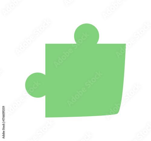Flat green jigsaw puzzle piece silhouette. Minimal tile element for board or table game. Classic boardgame component for fun and hobby, graphic style, perfect leisure activity or conceptual designs.