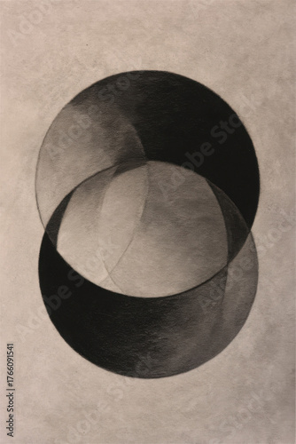 Lunar-Inspired Minimalist Abstract with Charcoal Arcs
