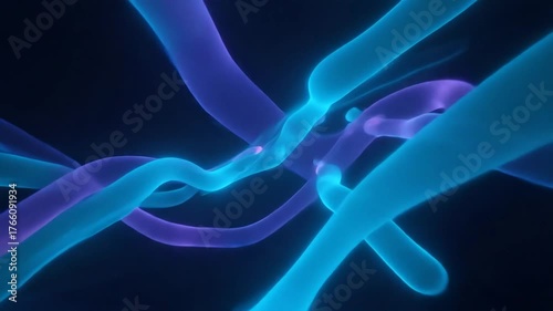 Abstract Blue and Purple Glowing Tentacles Intertwined on a Dark Background.