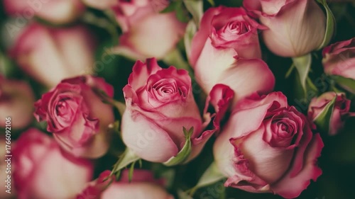 A close-up shot of a bunch of pink roses