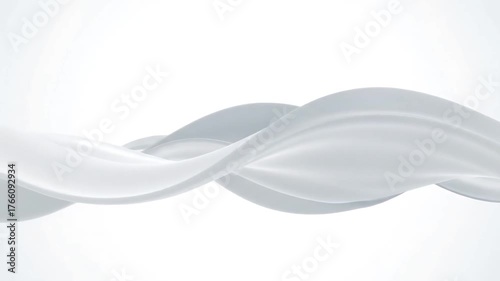 Abstract Flowing White and Blue Fabric Waves on White Background.