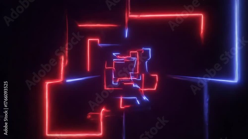 Abstract Neon Maze A Dynamic Display of Red and Blue Light.