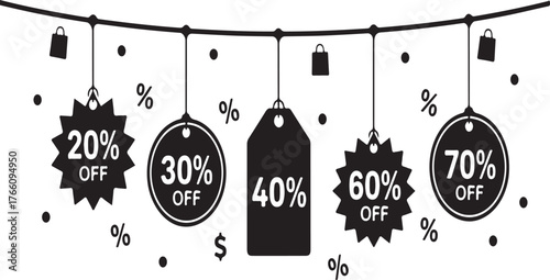Discount Tags with Percentages and Shopping Bags sale