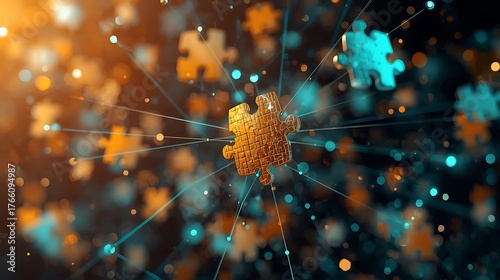 Abstract 3D Illustration of puzzle pieces symbolizing cyber and futuristic Connectivity