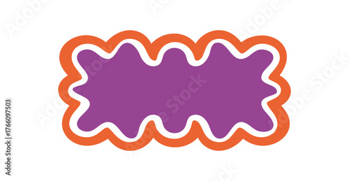 Groovy wavy rectangle frame with funky retro border and cartoon shape in purple and orange. Groovy y2k background graphic border, playful cartoon element for creative pop style projects.