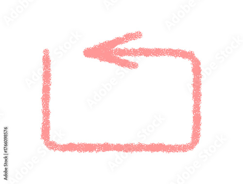 Hand drawn pink crayon swirl arrow with bold sketch stroke and curved turn pointer. Swirl element and arrow icon create a playful handdrawn look for modern template creative use.