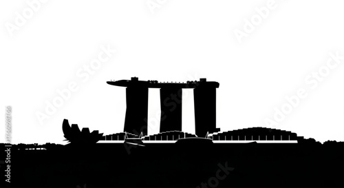 Black silhouette of the marina bay sands hotel and other buildings in singapore skyline view at daytime