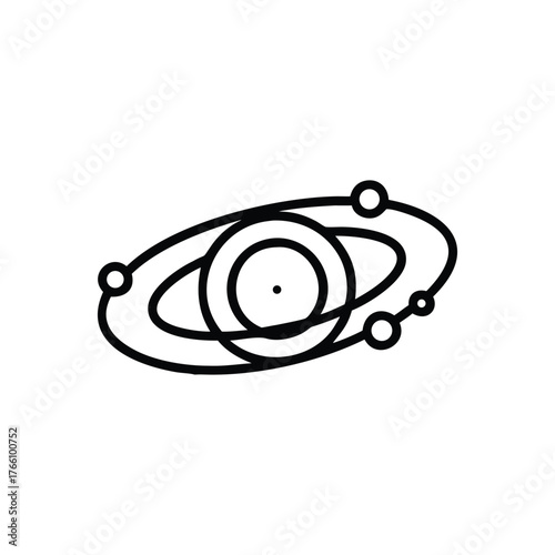 Abstract orbital system icon with central circle and orbiting spheres on white vector