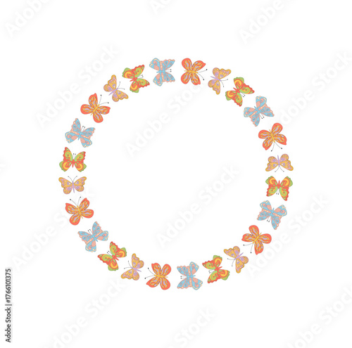 Groovy retro butterfly circle border with a colorful 70s and y2k pattern. Vibrant graphic frame for bold background, this design adds a playful and cheerful accent to modern visuals.