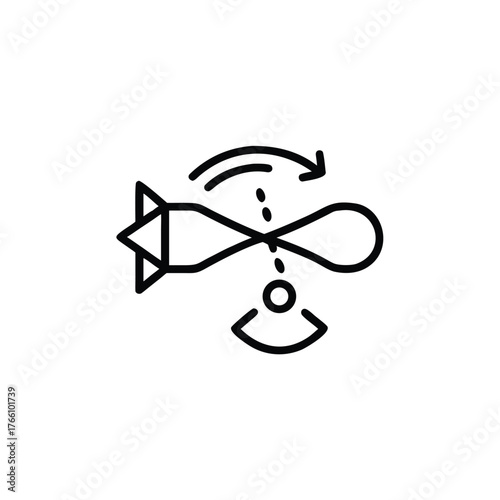 Outline icon of a drone with rotation and altitude indicators on white background Keywords: drone, icon, symbol, technology, aviation