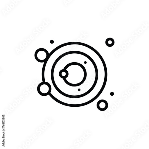 Stylized Outline Icon of a Solar System or Atomic Structure on White Background Keywords: solar system, atom, orbit, planet, circle