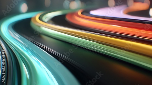 Abstract Flowing Ribbons of Vibrant Color and Light, Dynamic Motion Blur