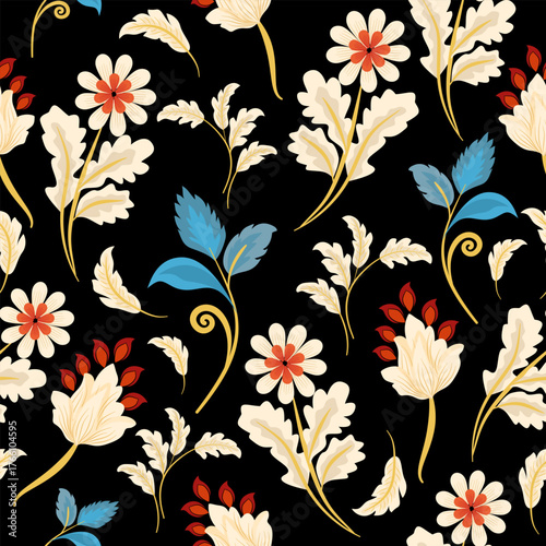 Ethnic Ikat floral seamless pattern. Embroidery , floral vintage pattern.print striped ornament floral. Texture textile background vector illustration ornate elegant luxury vintage retro style.