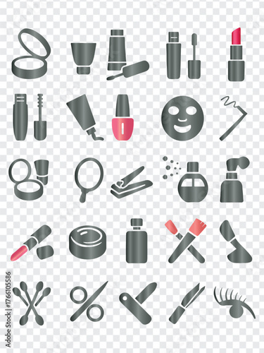 Beauty and cosmetic products flat design vector icons set.
