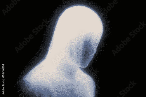Ethereal outline of a human figure in a dark environment, glowing softly