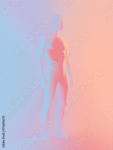 A translucent human figure bathed in soft pastel colors with a glowing effect