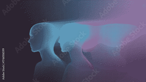 Abstract digital representation of ethereal silhouettes in gradient hues