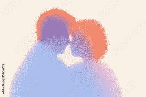 Abstract couple silhouette in soft pastel colors with a dreamy, romantic feel