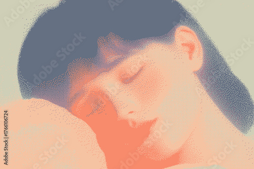 Soft pastel portrait of a serene woman with closed eyes
