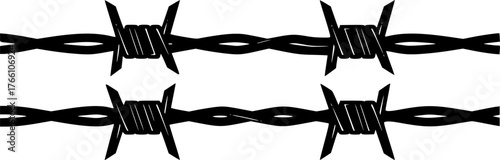 Barbed wire silhouette. This image shows a black and white design of intertwined barbed wire, symbolizing security, restriction, and protective boundaries. Vector clipart illustration design