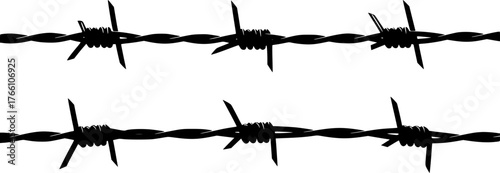 Barbed wire silhouette. This image shows a black and white design of intertwined barbed wire, symbolizing security, restriction, and protective boundaries. Vector clipart illustration design
