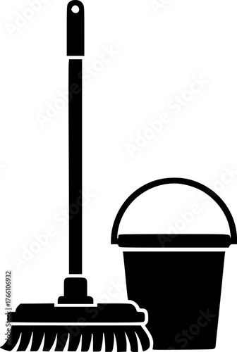 black mop and bucket cleaning tools clip art preview