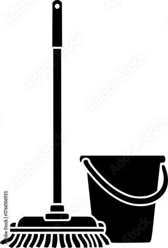 black mop and bucket cleaning tools clip art preview