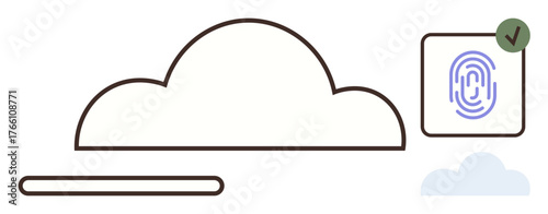 Cloud-connected design with a fingerprint authentication system. Ideal for cybersecurity, cloud storage, privacy, network safety, encryption, data integration, and technology innovation metaphors